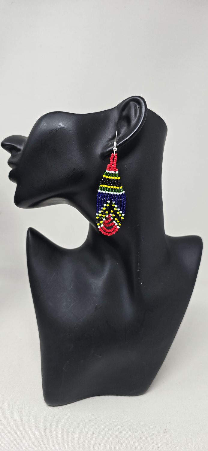 South Africa Flag Handmade Beaded Earrings | Celebrate Your Heritage &amp; Support a Tanzanian Artisan- Samama