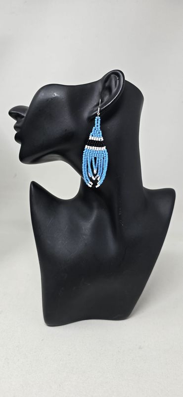 Botswana Flag Inspired Long Beaded Earrings | Handmade in Tanzania, Supporting African Talent - Botana