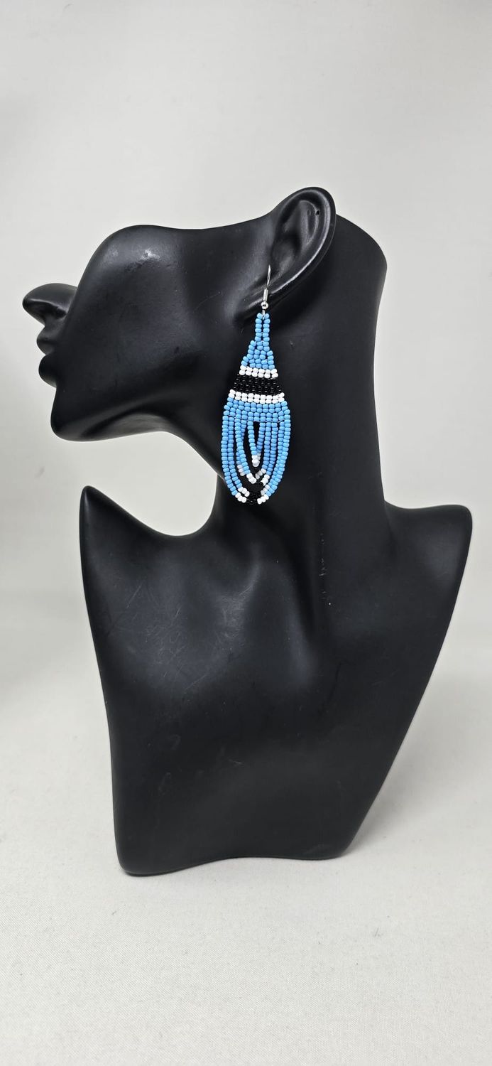 Botswana Flag Inspired Long Beaded Earrings | Handmade in Tanzania, Supporting African Talent - Botana