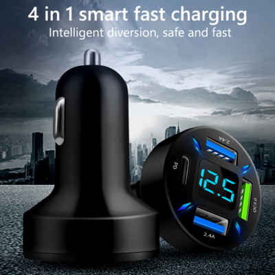 PD 20W Fast Charging QC3.0 USB Car Charger with Voltage Current Display