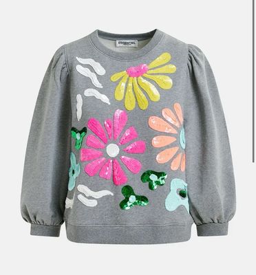 Sweatshirt Essentiel en coton bio gris à paillettes multicolores