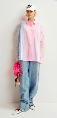 Chemise Essentiel à rayures rose, blanches et bleu ciel