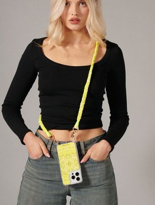 Cordon de téléphone tressé bandana jaune fluo