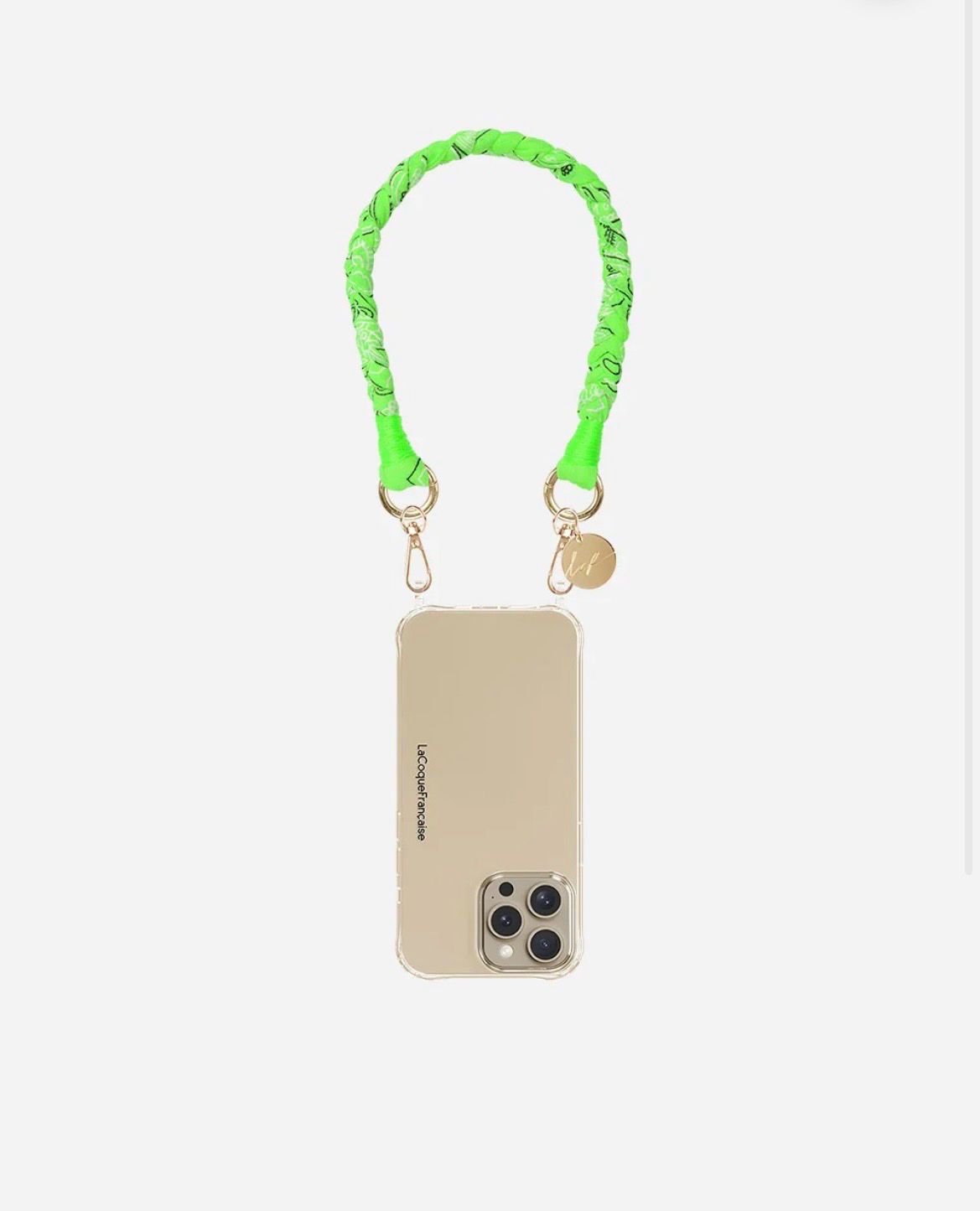 Chaîne courte pour téléphone tressé bandana vert fluo 40 cm