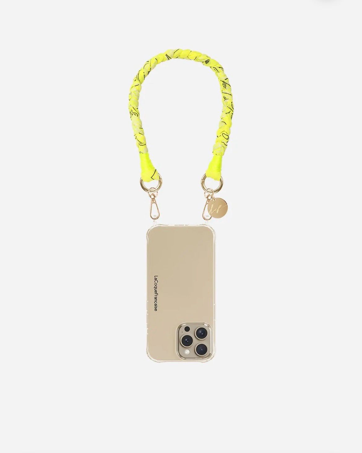 Chaîne courte pour téléphone tressé bandana jaune fluo 40 cm