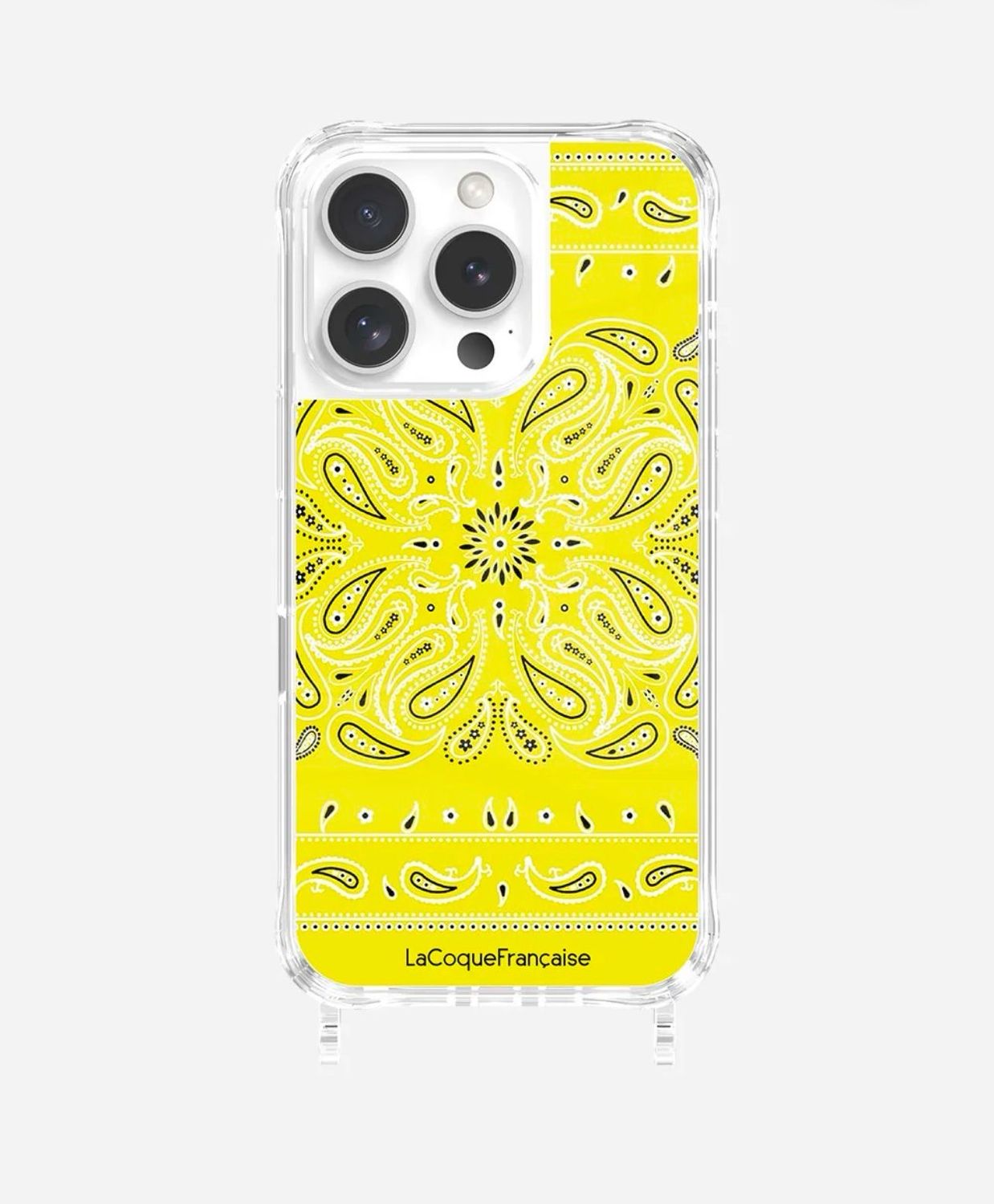 Coque 2 anneaux iPhone imprimée bandana jaune fluo