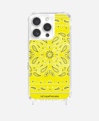 Coque 2 anneaux iPhone imprimée bandana jaune fluo