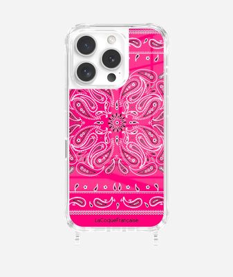 Coque à 2 anneaux iPhone imprimée bandana rose fluo