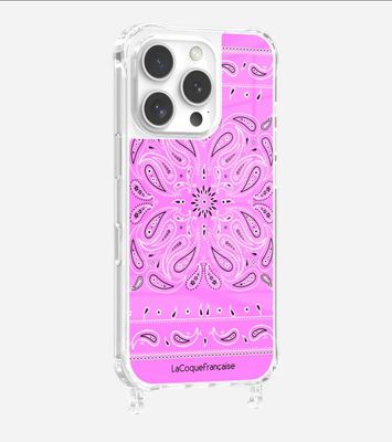 Coque 2 anneaux iPhone imprimée bandana rose