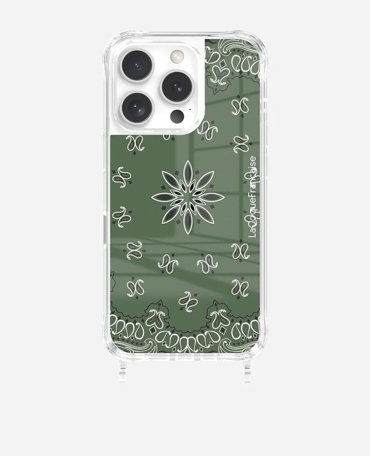 Coque à 2 anneaux iPhone imprimée bandana kaki