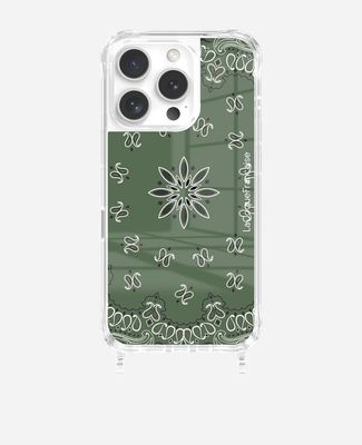 Coque à 2 anneaux iPhone imprimée bandana kaki