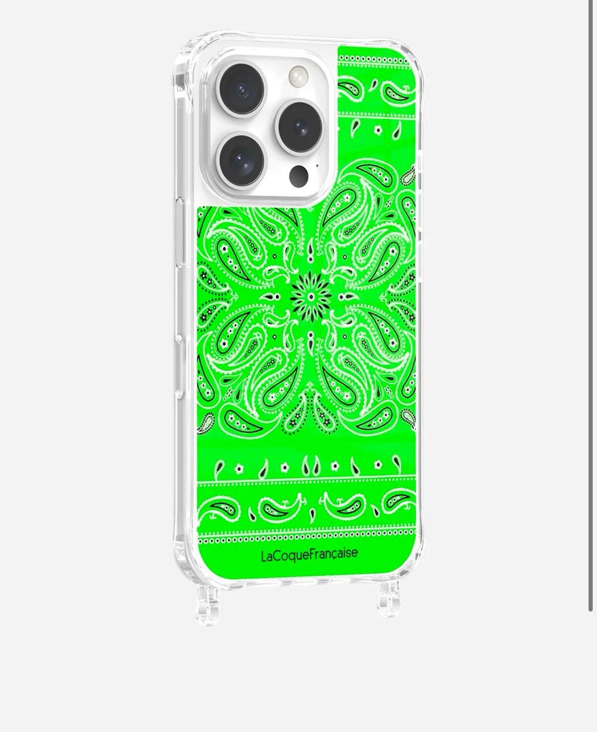 Coque à 2 anneaux iPhone imprimée bandana vert fluo