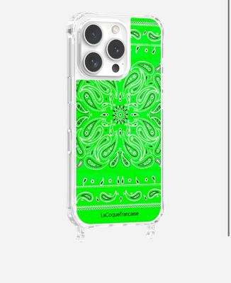 Coque à 2 anneaux iPhone imprimée bandana vert fluo