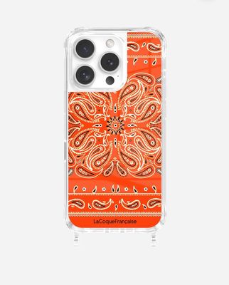 Coque à 2 anneaux iPhone imprimée bandana orange fluo