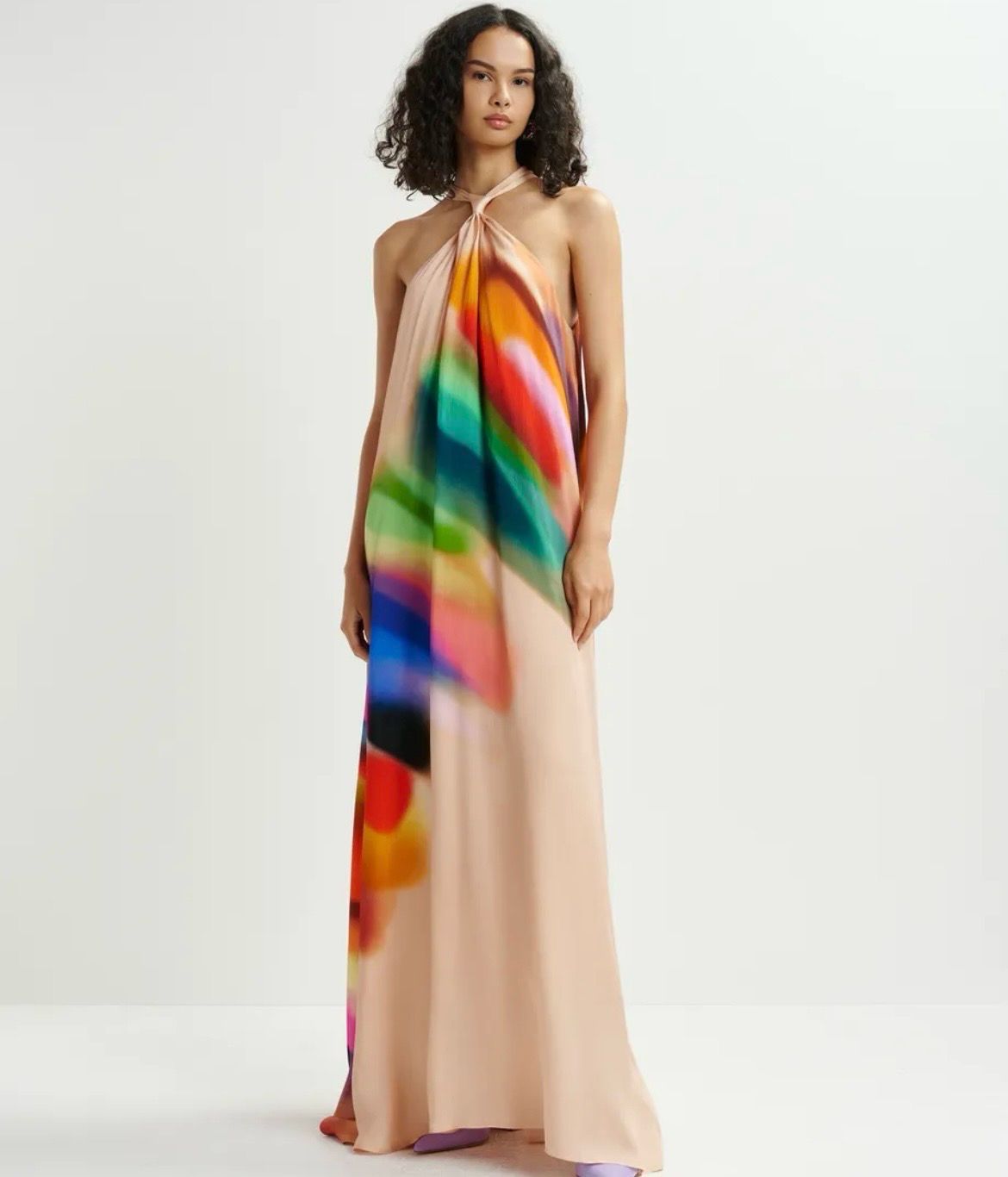 Robe longue Essentiel pêche à encolure américaine et noeud