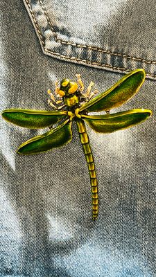 Broche libellule verte
