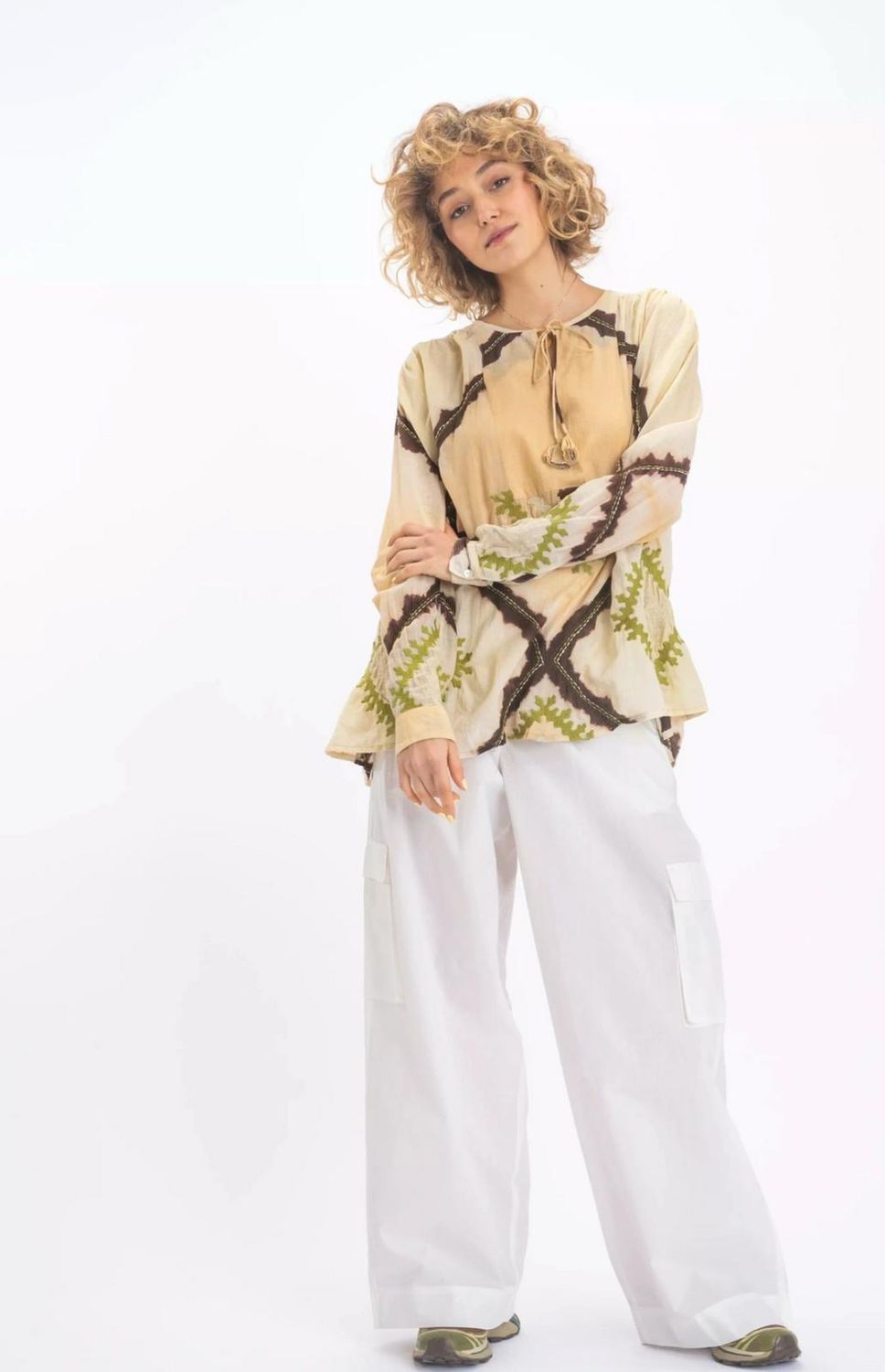 Blouse tie&amp;dye beige brodée krishna