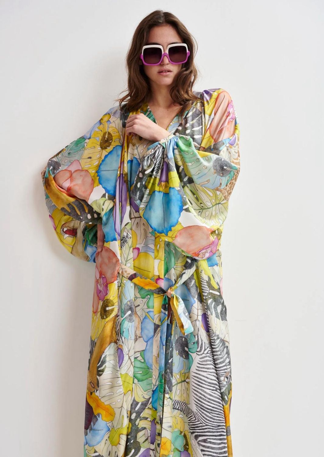 Robe Essentiel longueur cheville en soie multicolore