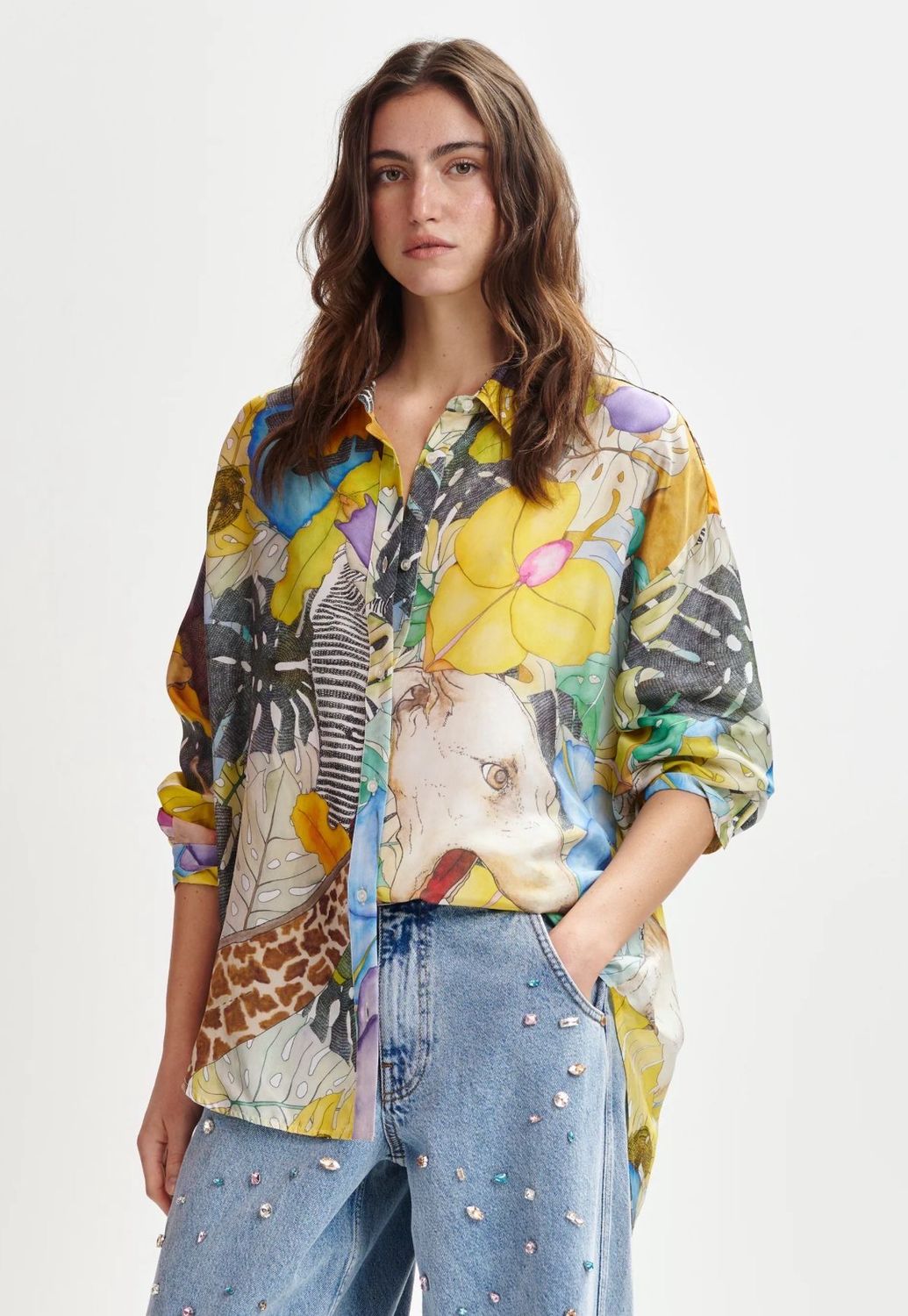 Chemise Essentiel en soie à imprimé tropical  multicolore
