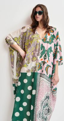 Robe caftan Essentiel oversize a imprimé verte, rose et multicolores