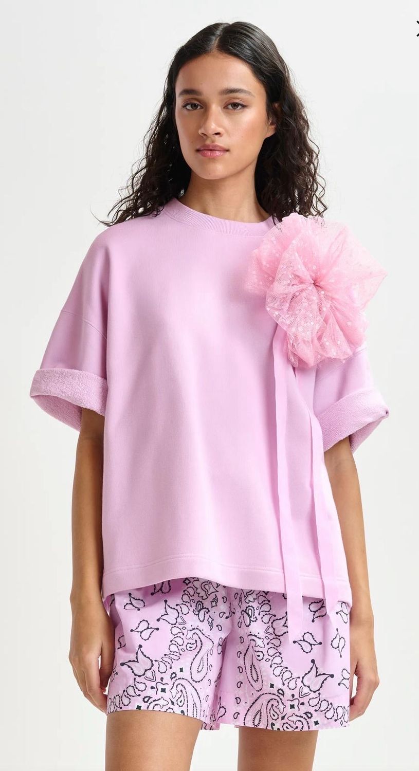 Sweat-shirt Essentiel rose clair avec broche en maille amovible