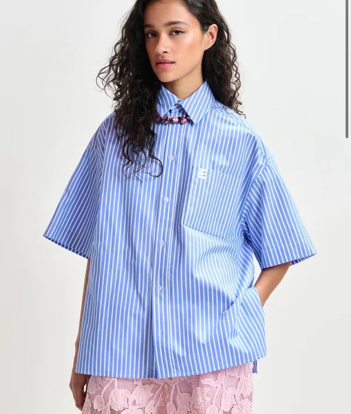 Chemise Essentiel à rayures bleues et blanches avec détail de broderie