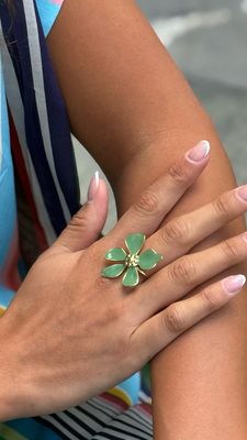 Bague marguerite kaki réglable