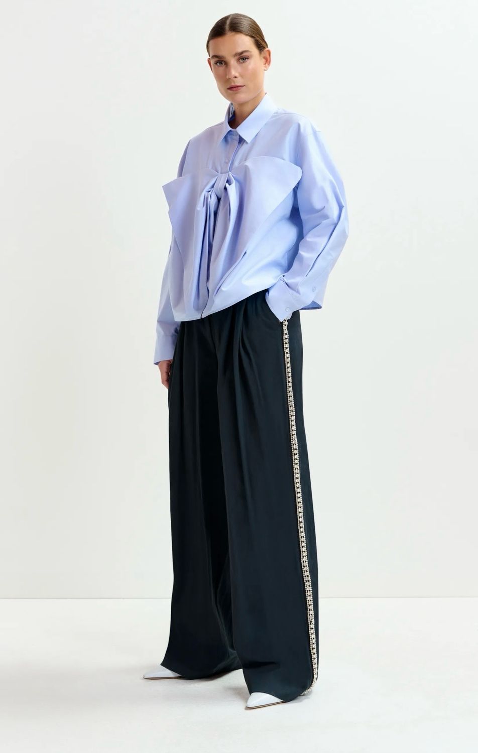 Chemise en coton mélangé à noeud bleu clair Ibow bow ESSENTIEL ANTWERP