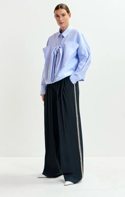 Chemise en coton mélangé à noeud bleu clair