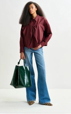 Chemise en coton mélangé à noeud bordeaux