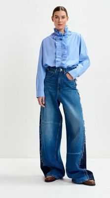 Chemise Oversize à rayures bleue et blanche avec volant