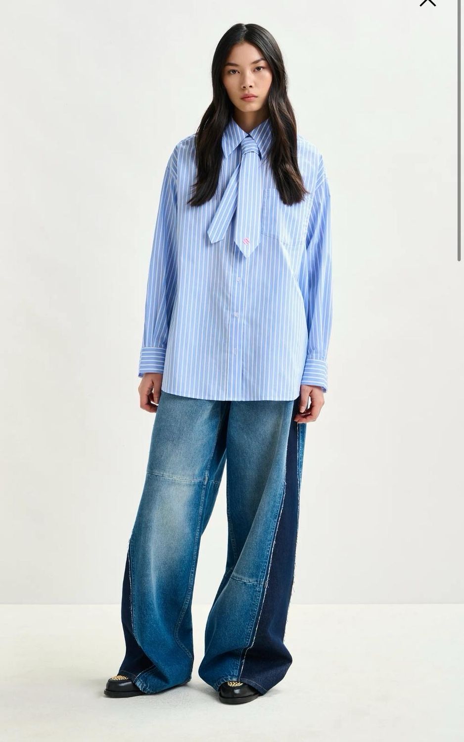 Chemise à rayures bleue et blanche avec cravate amovible Iglod ESSENTIEL ANTWERP