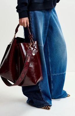 Cabas bordeaux brillant avec bandoulière amovible