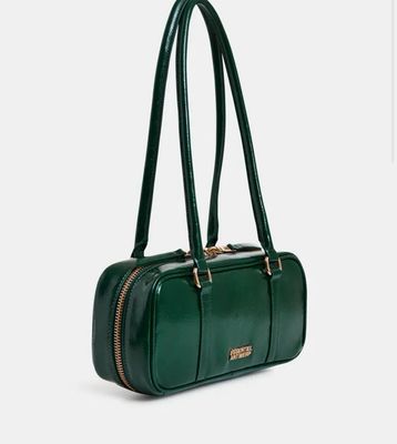 Sac baguette à bandoulière laqué vert foncé