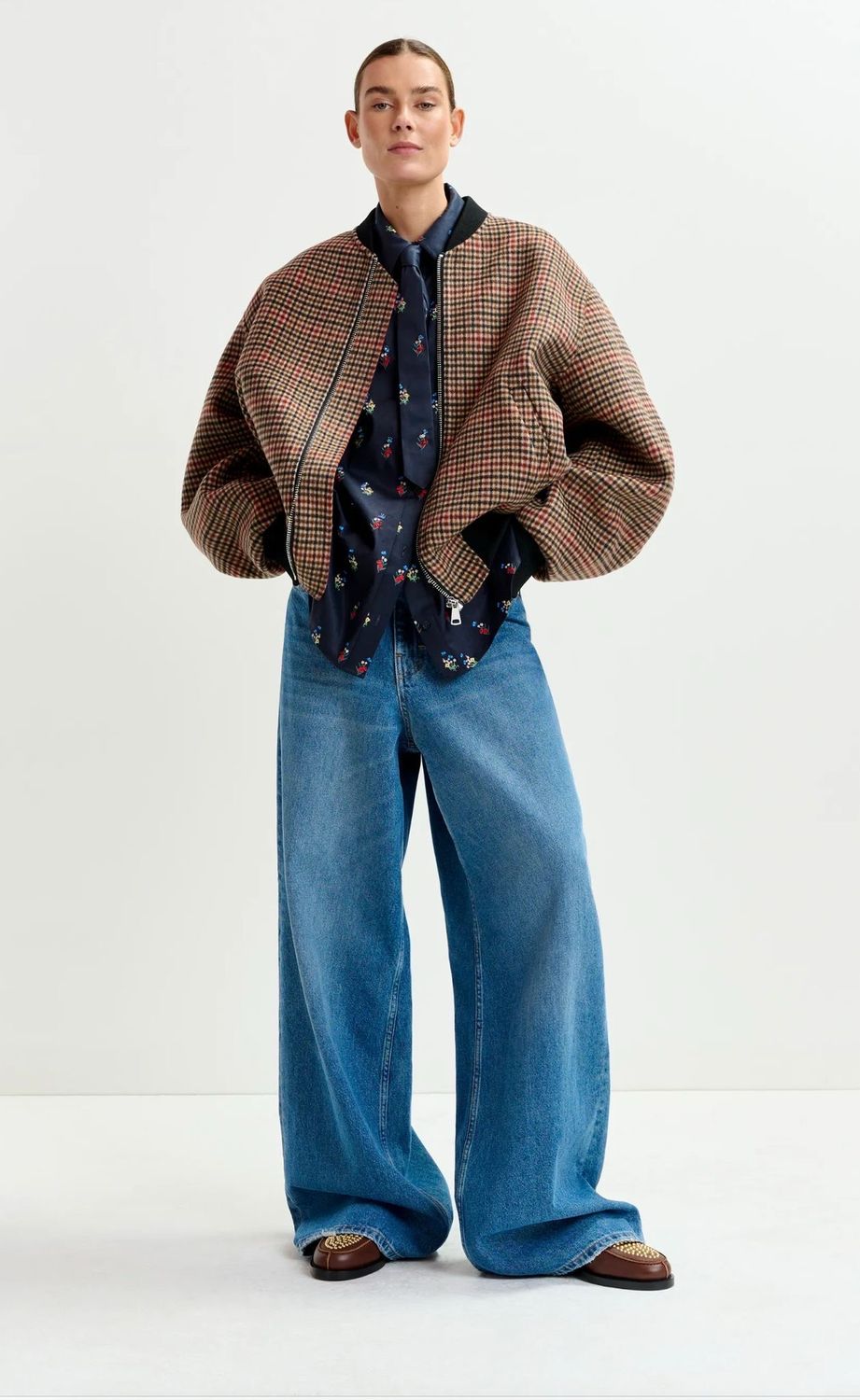 Blouson aviateur en laine à carreaux