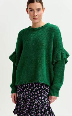 Pull en laine mélangée à volants vert