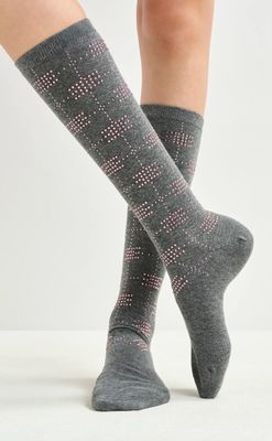 Chaussettes grises à noeuds en strass rose