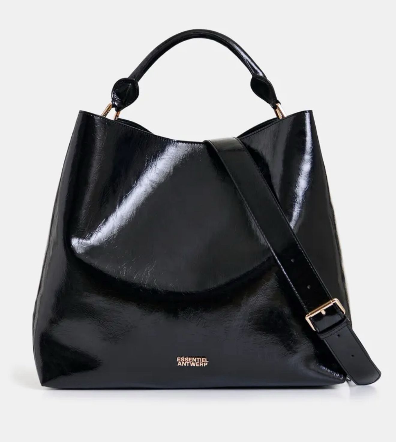 Cabas noir brillant avec bandoulière amovible ESSENTIEL ANTWERP