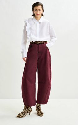 Jean’s à jambe berrel en coton bio surteint bordeaux