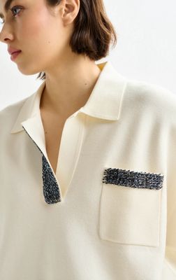 Polo à perle blanc cassé et gris