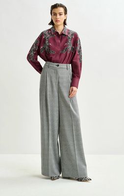 Pantalon large gris et noir à carreaux