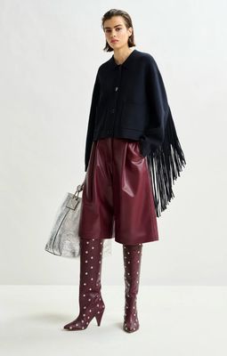 Veste Essentiel courte en maille bleu marine à franges