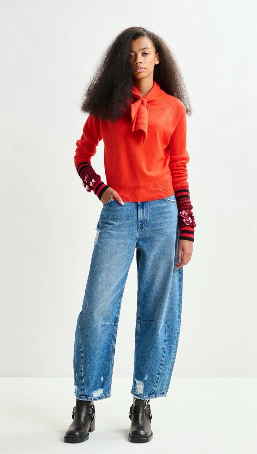Pull lavallière  Essentiel en cachemire orange