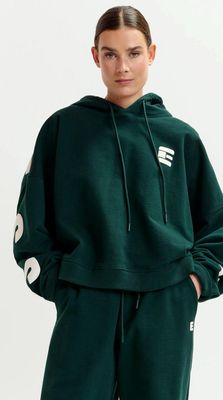 Sweat à capuche Essentiel oversize en coton « Fearless » vert foncé