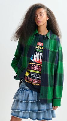 Chemise Essentiel à carreaux en flanelle verte et bleu marine avec dos en dentelle