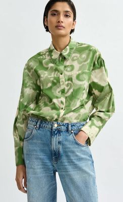 Chemise Essentiel oversize à imprimé fleuri verte et crème