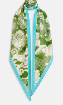 Foulard Essentiel en satin imprimé beige et vert