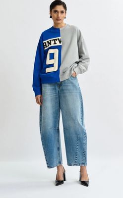 Sweat Essentiel 2 moitiés bleu et gris à appliques