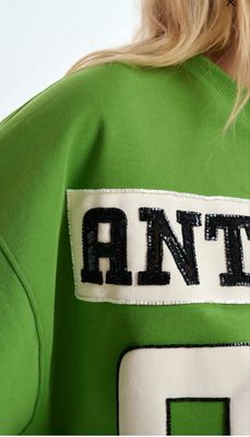 Sweat Essentiel 2 moitiés gris et vert à appliques