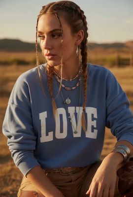 Sweat-shirt love bleu délavé